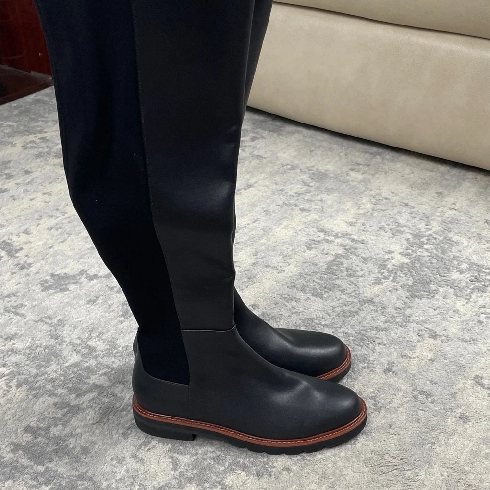 New Stuart Weitzman Adrina City Boot Over The Knee 5050 Black Leather Sz 7.5